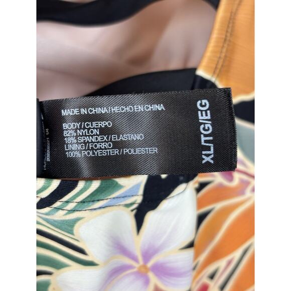 Hurley One Piece Swim XL Tropical Floral Burgundy White‎ Orange Hawaiian EUC - Picture 7 of 10